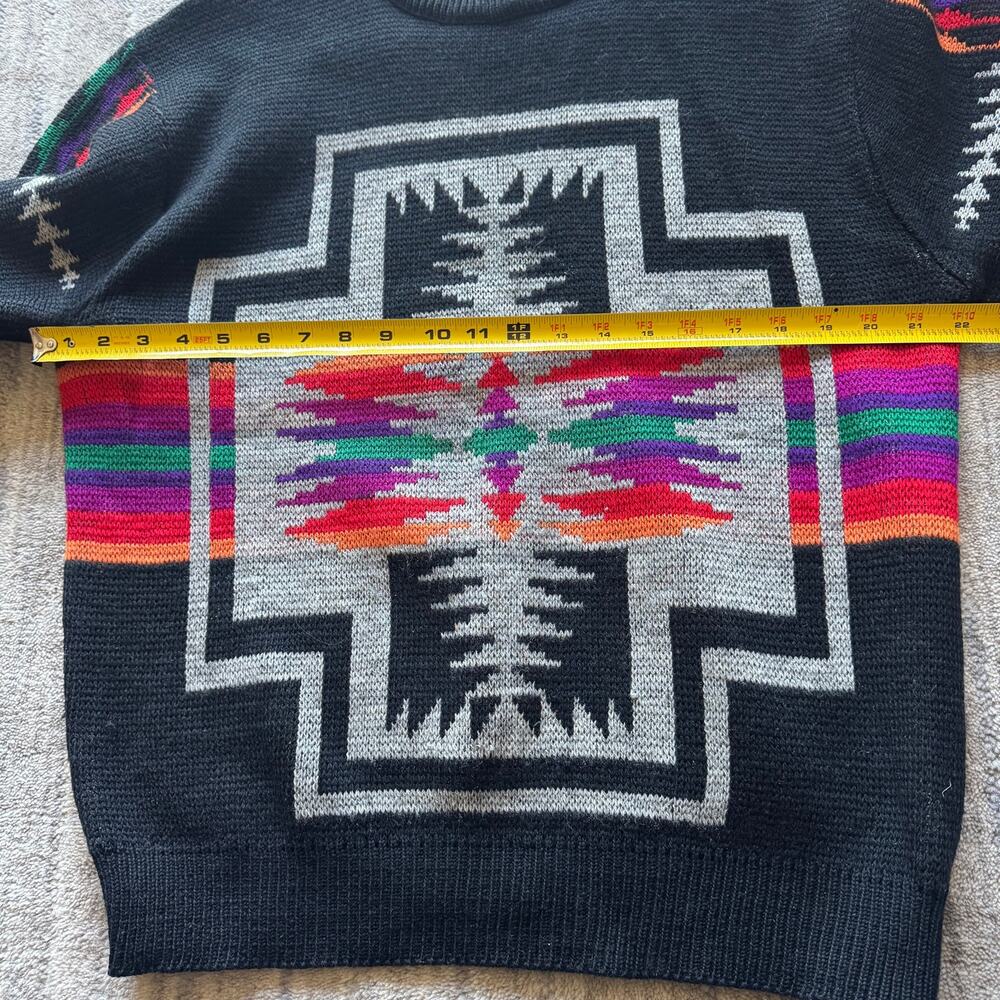 Pendleton Western Wear Black Knit Vintage 70s Unisex Wool L Sweater - Picture 8 of 11